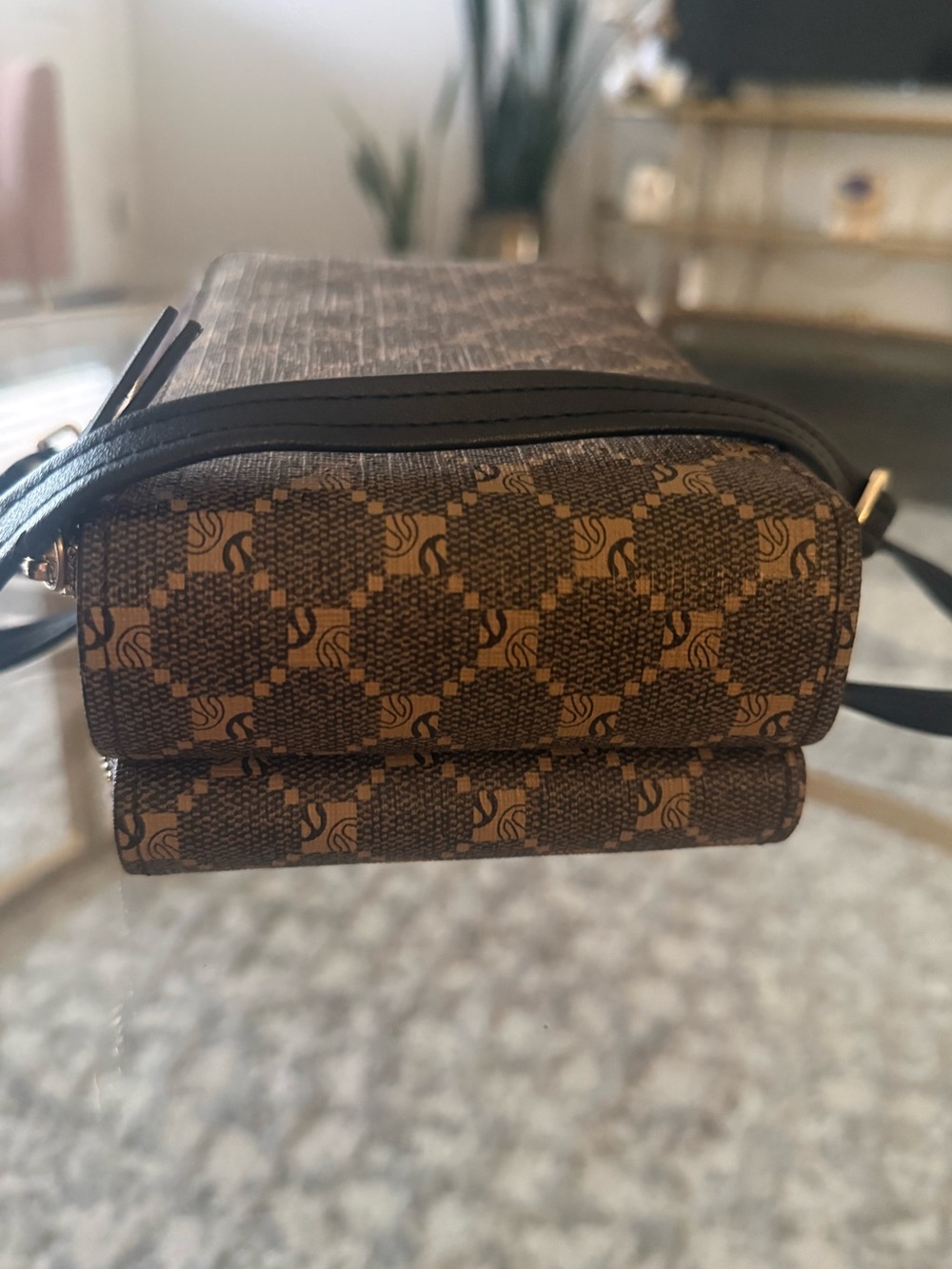 Designer Inspired Bee Crossbody Phone Bag Brown Monogram Triple Zip Wallet Purse - Picture 5 of 7